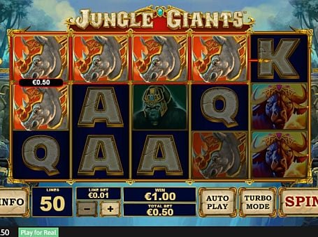 Автомат Jungle Giants - выигрышная комбинация на линии Выигрышная комбинация на линии в автомате Jungle Giants
