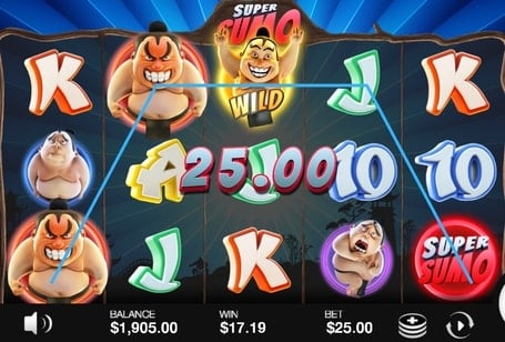Игровой аппарат Super Sumo - комбинация с диким символом Комбинация с диким символом в игровом аппарате Super Sumo