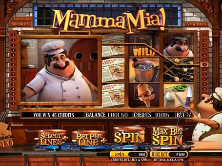 Игровой автомат Mamma Mia - призовая комбинация на линии Призовая комбинация на линии в игровом автомате Mamma Mia
